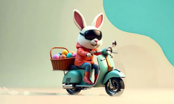 An Easter Bunny riding a scooter, delivering Easter eggs &ndash; a fun and whimsical Easter video.