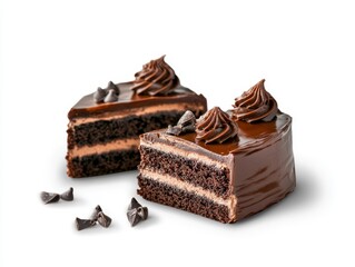 Delicious chocolate cake slice with rich frosting, a sweet treat for lovers