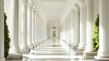 Fototapeta premium Serene White Colonnade: A Vision of Classical Elegance
