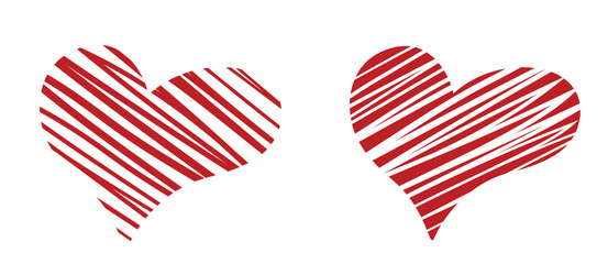 Obraz premium Doodle heart shapes with stripes. Love and romantic symbols. Valentines design elements. Isolated vector images