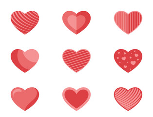 Creative red heart set. Love and romantic symbols. Valentines design elements. Isolated vector images