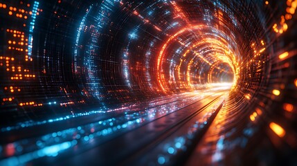 Fototapeta premium Futuristic digital tunnel, glowing data stream, abstract background, technology concept