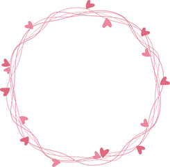 Pink heart frames. Decoration Valentine border with heart on transparent background
