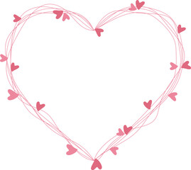 Pink heart frames. Decoration Valentine border with heart on transparent background
