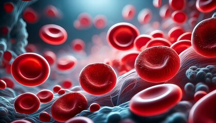cancer precaution conceptual magnified red blood cells in conceptual defense grid design