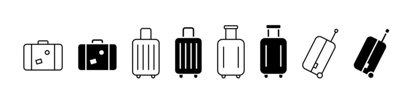 Valise, Baggage icons set. Luggage, travel bag, suitcase symbols. Vector icons