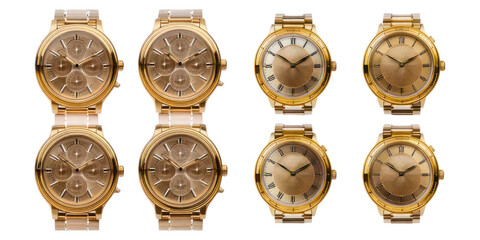 Elegant Gold Watches Collection on Display,PNG set collection, isolated on transparent background