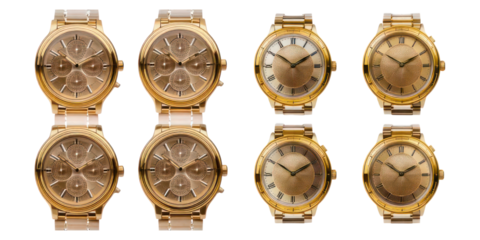 Elegant Gold Watches Collection on Display,PNG set collection, isolated on transparent background