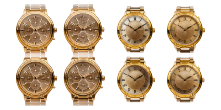 Elegant Gold Watches Collection on Display,PNG set collection, isolated on transparent background