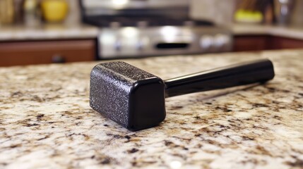 A compact rubber mallet placed on a granite countertop.