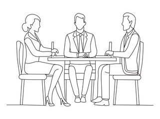 Group of Sitting Business People Silhouettes Linear Sketch. Men and Women in Profile Business Meeting Silhouettes. Business Team Sitting Together Vector Silhouettes.  Group of Business People.