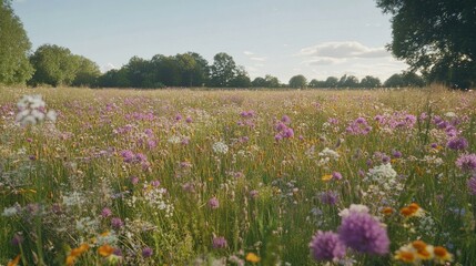 Obraz premium A dense field of herbaceous plants stretching into the distance under a clear sky.