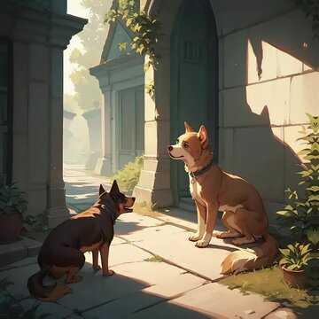Dogs basking in the sun at the temple