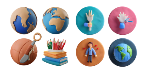 Global Education Concepts in 3D Design, PNG collection, set bundle, isolate on transparent or white background