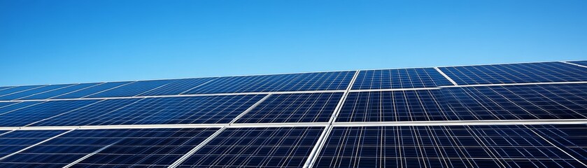 Fototapeta premium Solar panels and clean energy, harnessing the power of sunlight for a sustainable future under clear blue sky