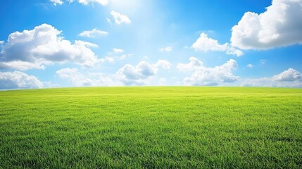 Obraz premium A vast grass field leading to rolling hills in the distance under a partly cloudy sky.