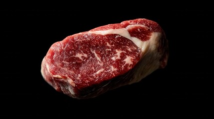 Fototapeta premium High resolution shot of a marbled beef steak showcasing rich textures and vibrant colors against a dark background
