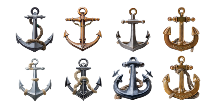 Collection of Various Anchor Designs and Styles, PNG collection, set bundle, isolate on transparent or white background