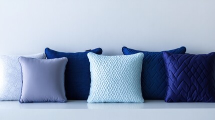 A selection of memory foam pillows displayed in a neat row on a clean surface.