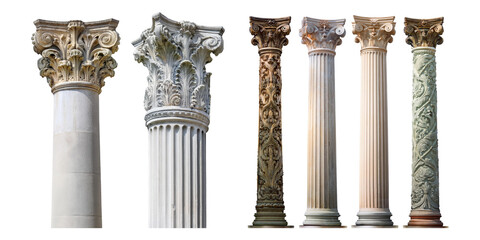Naklejka premium Variety of Decorative Architectural Columns,PNG set collection, isolated on transparent background