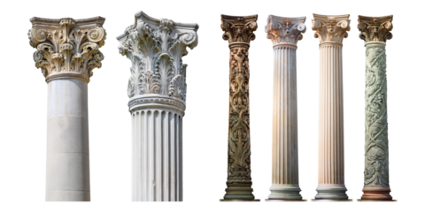 Variety of Decorative Architectural Columns,PNG set collection, isolated on transparent background