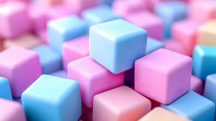 Obraz premium Close-up view of a pile of pastel-colored sugar cubes with a soft and textured surface, creating a dreamy and abstract background