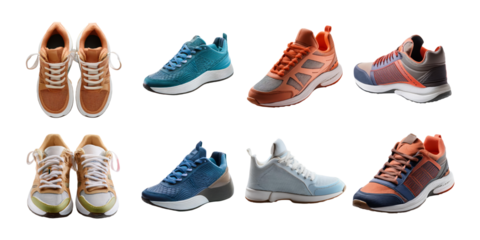 Stylish Athletic Shoes for Sport and Casual Wear, PNG collection, set bundle, isolate on transparent or white background