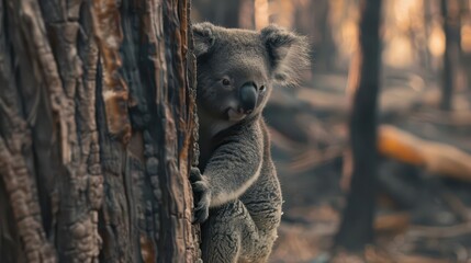 Obraz premium Curious Koala Observing Its Surroundings. Wildlife Encounters in the Australian Forest