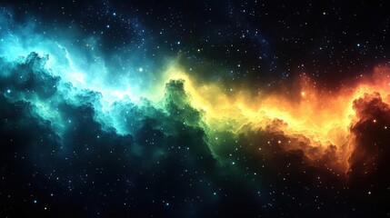 Cosmic Nebula with Vibrant Blue and Orange Hues, Celestial Landscape