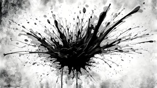 A dramatic black ink splash on a textured white background, emphasizing creativity and impact.