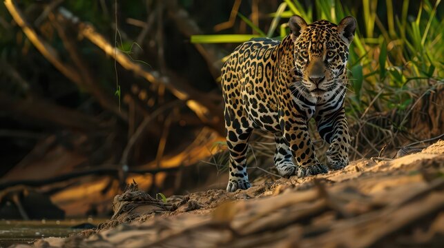 Majestic Leopard Portrait. Wild feline beauty in nature concept