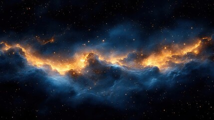 Fototapeta premium Cosmic Nebula with Glowing Orange and Blue Hues A Celestial Tapestry of Stars and Gas Clouds