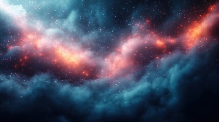 Naklejka premium Cosmic Nebula with Vibrant Red and Blue Hues, Glowing Stars and Dark Clouds