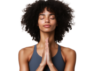 Peaceful Young Woman with Curly Hair Practicing Mindfulness