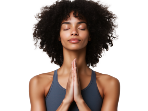 Peaceful Young Woman with Curly Hair Practicing Mindfulness