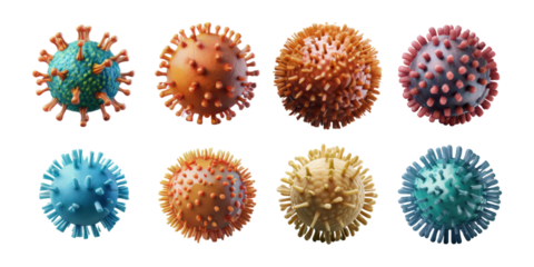 Colorful Virus Models in Various Textures and Shapes, PNG collection, set bundle, isolate on transparent or white background
