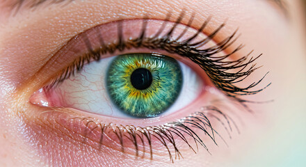 Fototapeta premium panoramic web banner with close-up green eye, copy space