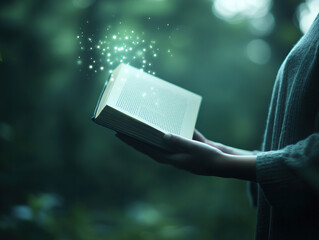 Magical Book in Mystical Forest: Enchanting Glow and Imagination