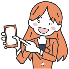 スマホの画面を指差す女性職員のイラスト