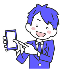 スマホの画面を指差す男性職員のイラスト