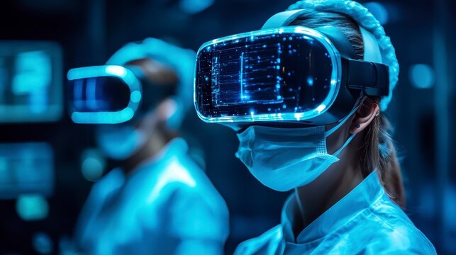 Futuristic Virtual Reality Headset Users in Medical Lab Setting