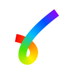 Rainbow colored squiggle figure. Cool multicolored looped line isolated on white background. Organic doodle curl with gradient effect. Vector illustration.