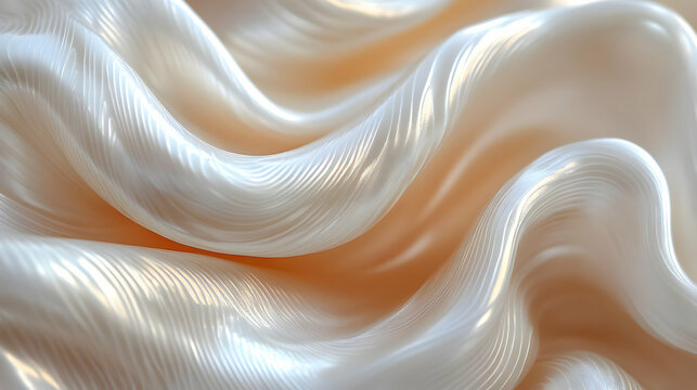 Close-up of a smooth, pearlescent seashell with swirling patterns and soft, creamy hues, creating an elegant and luxurious abstract background texture