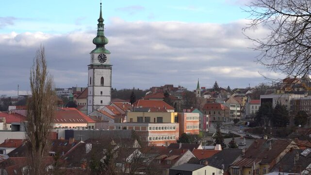 Trebic, Czech Republic - January 4, 2025: Cityscape. Church of St. Martin