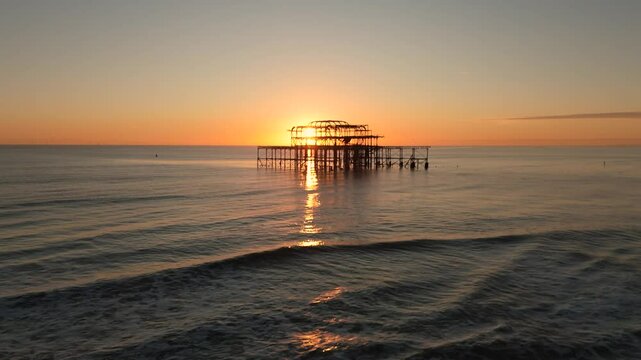 Brighton West Pier, aerial drone footage 4k 
