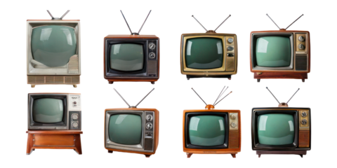 Vintage Television Collection in Various Designs,PNG set collection, isolated on transparent background