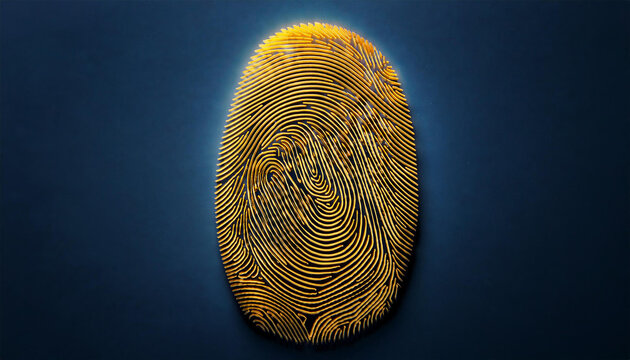 a yellow fingerprint on a dark blue background showcasing intricate patterns