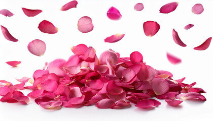 pink rose petals falling isolated on white white background