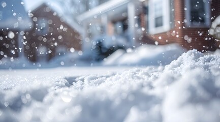Snowdrift and Falling Snowflakes in Front of Residential Buildings