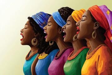 Fototapeta premium Celebrating Women Singing for 8 March International Women's Day, Empowerment and Feminism, Unity in Diversity, Inspirational Expression, Women’s Day Concept